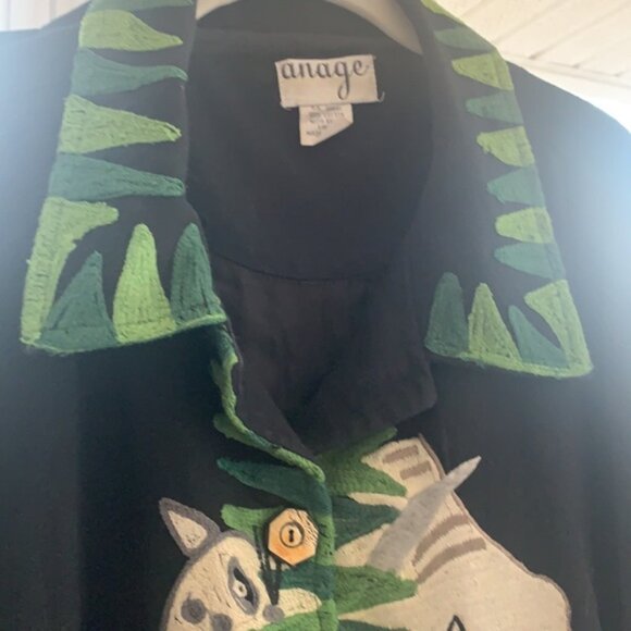 Anage Vintage Embroidered Jungle Animal Jacket Giraffe Antelope Leopard Art 2X - Picture 6 of 9